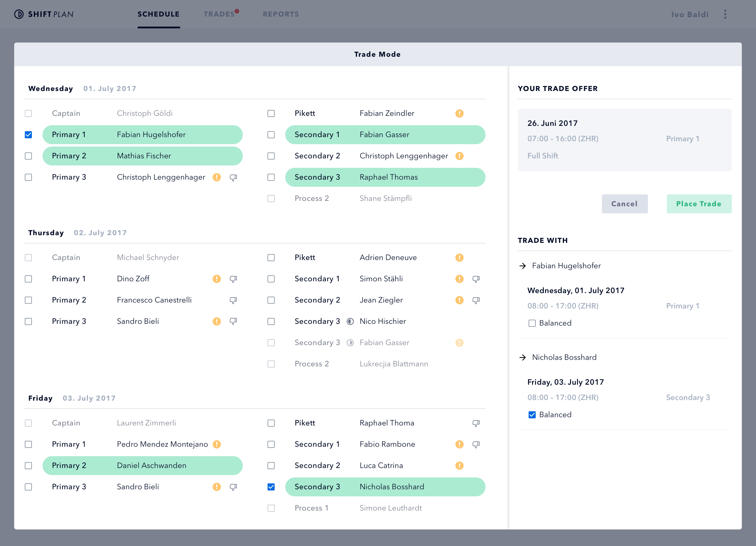 Shift Plan Trade-Mode